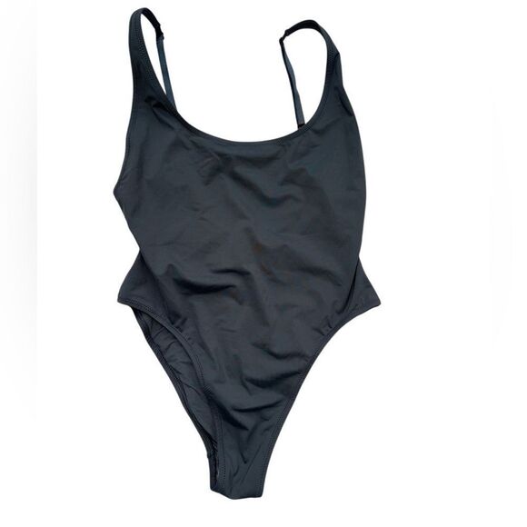 NWT Women's Skims Signature Swim Scoop Neck One-Piece Swimsuit in Gun Metal Grey - Picture 3 of 6